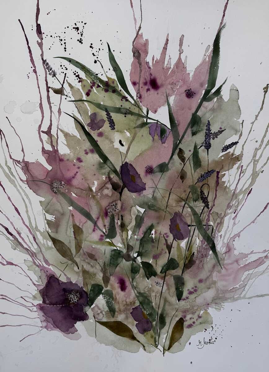 Aguada en rosa, obra de arte original de Moni Moka