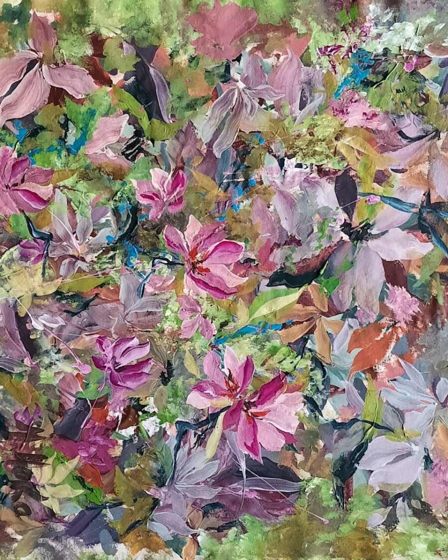 Árbol florido de primavera, acrílico de Moni Moka