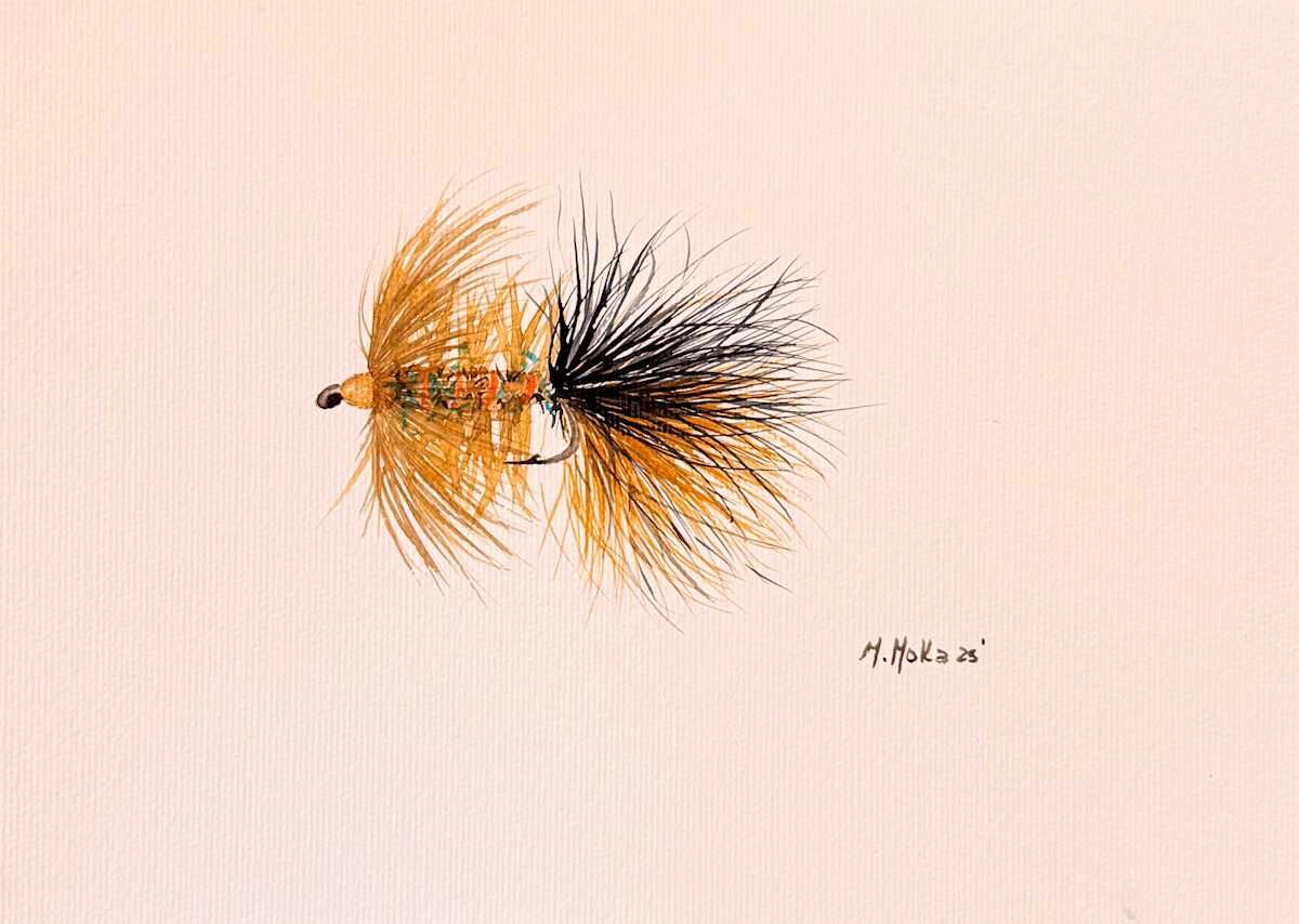 Black Gold Drift Watercolor Fly, acuarela de Moni Moka