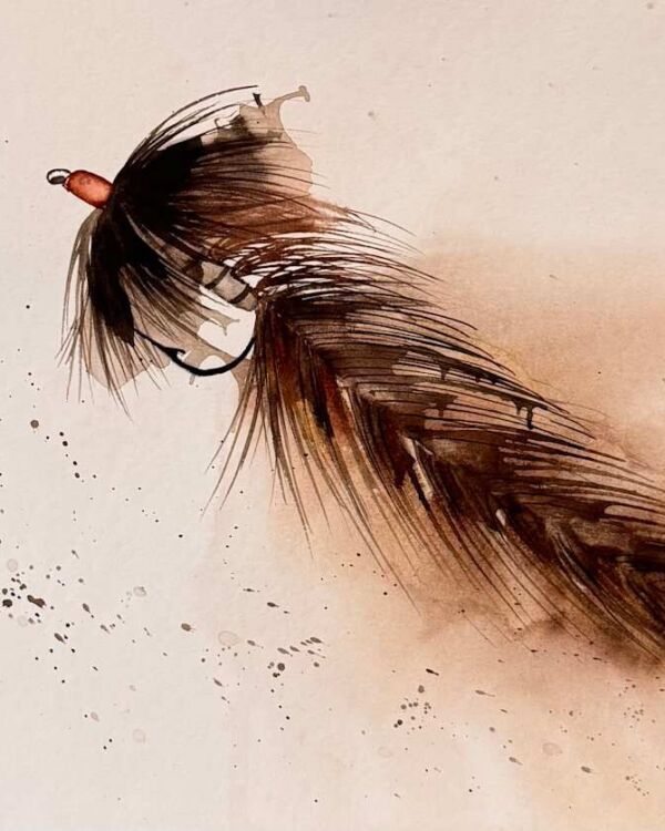 Brown Current Ritual Watercolor Fly, acuarela de Moni Moka
