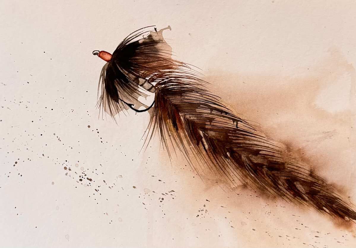 Brown Current Ritual Watercolor Fly, acuarela de Moni Moka