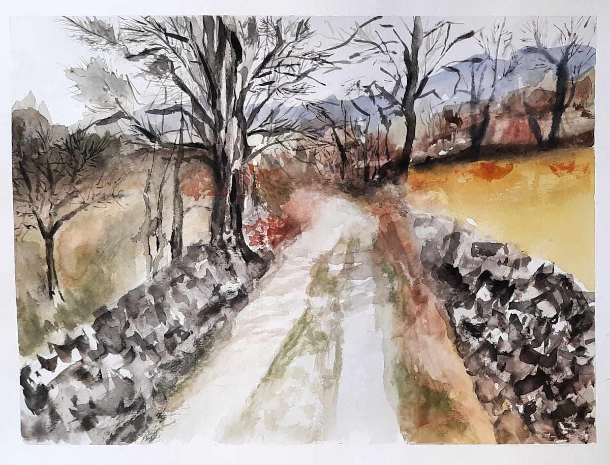 Camino de montaña, acuarela de Moni Moka