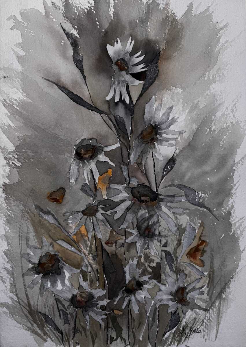 Margaritas de otoño, obra de arte original de Moni Moka