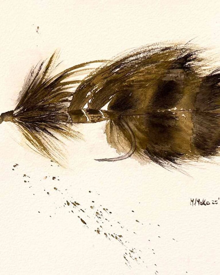 Olive and black Fly Watercolor, acuarela de Moni Moka