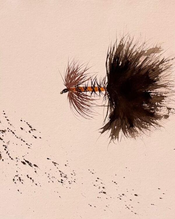Orange and Black Furry Fly Watercolor, acuarela de Moni Moka