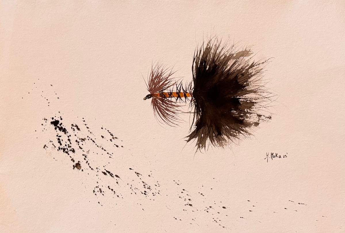Orange and Black Furry Fly Watercolor, acuarela de Moni Moka