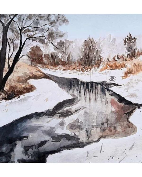 Paisaje de invierno, acuarela de Moni Moka