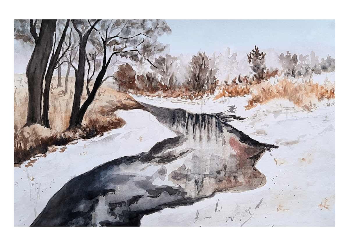 Paisaje de invierno, acuarela de Moni Moka