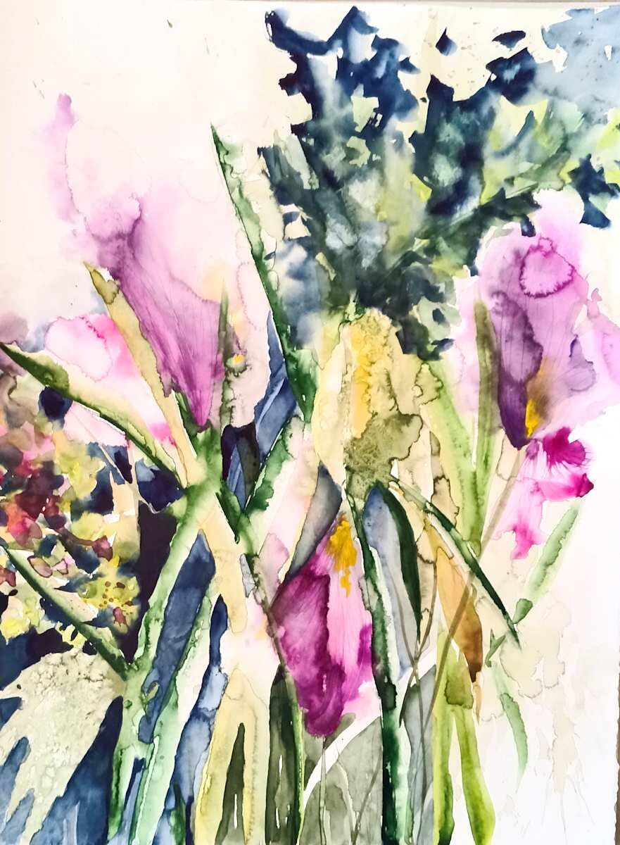 Purple Lilies, acuarela de Moni Moka
