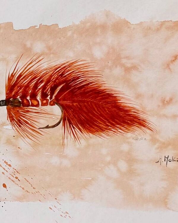 Scarlet Ritual Watercolor Fly, acuarela de Moni Moka