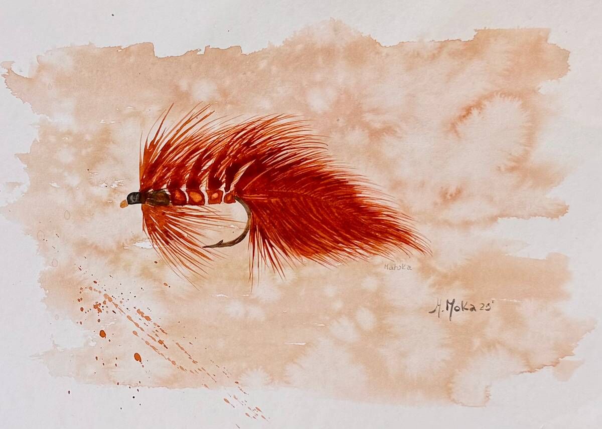 Scarlet Ritual Watercolor Fly, acuarela de Moni Moka