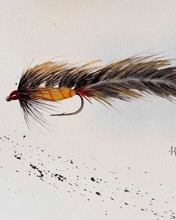The Long Drift Watercolor Fly, acuarela de Moni Moka