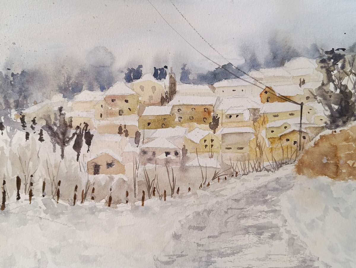 The Quiet Village, acuarela de Moni Moka