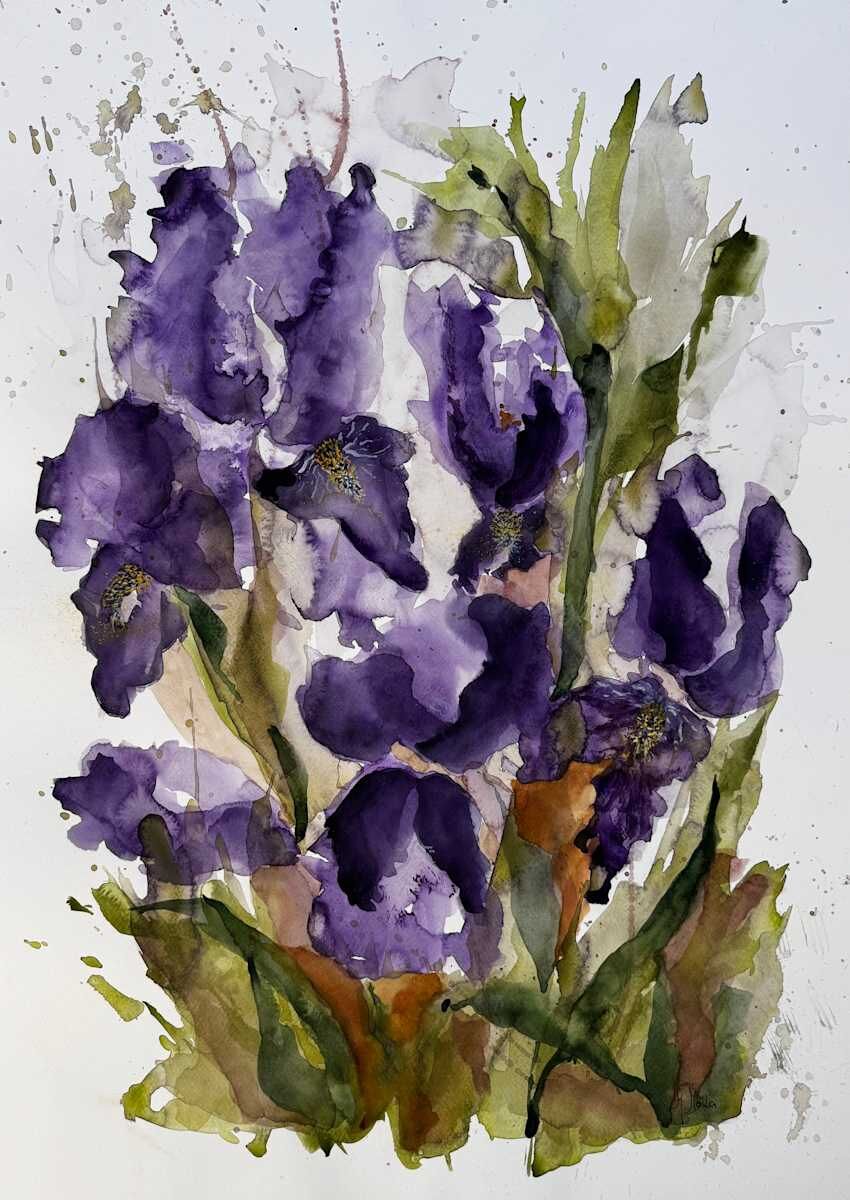 Violet Lilies, acuarela de Moni Moka